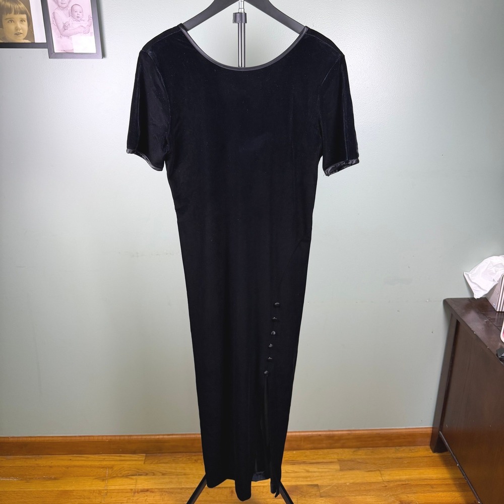 Nina Piccalino Vintage 90s Goth Women Maxi Dress Black Velvet Column Slit